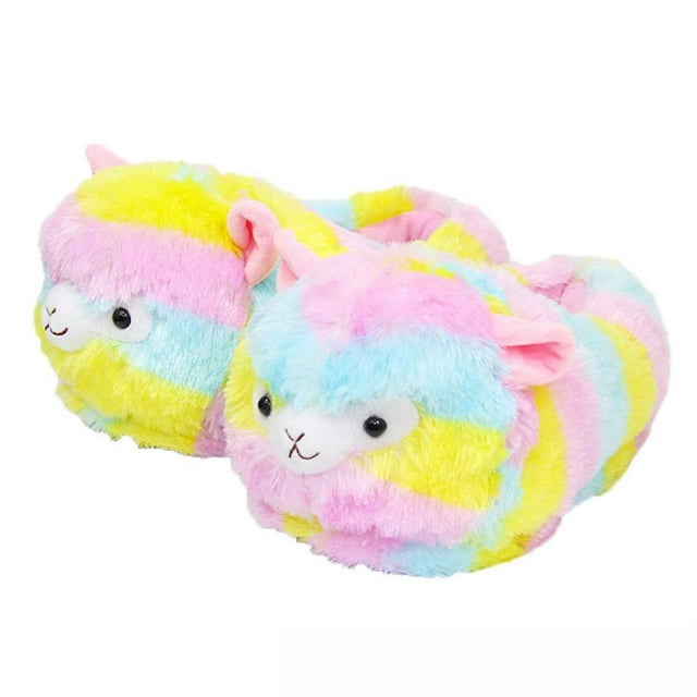 Zapatillas coloridas con forma de oveja, cálidas, bonitas, de peluche de anime, 28 cm