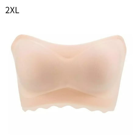 

1111Fourone Strapless Bra Gathered Non-slip Plus Size Bra Thin Tube Top Underwear for Wedding Dress