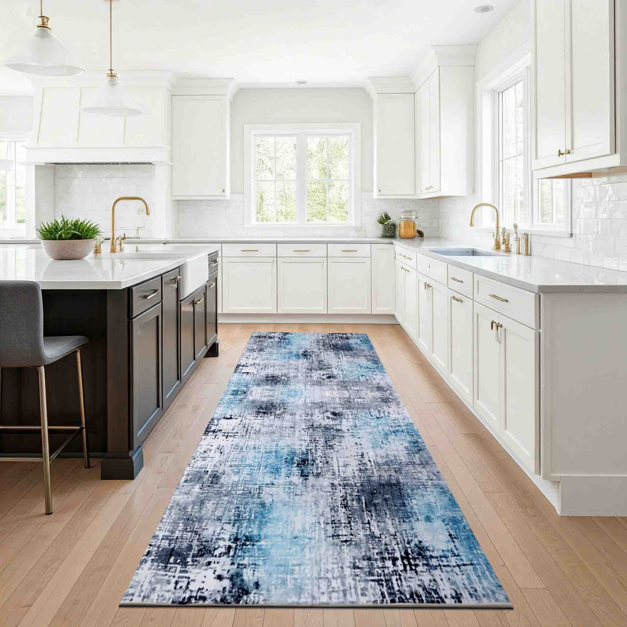 Delara 2.5'x10' Machine Washable Area Rug, Soft & Durable, Non-Slip, Stain Resistant, Frosted Azure, for Bedroom, Living & Dining Room