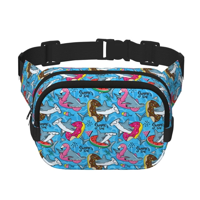 Fotbe Sharks Summer Cangurera Cuadrada con Estampado de Doble Capa, Bolsa de Cintura Ajustable Mini para Hombres y Mujeres