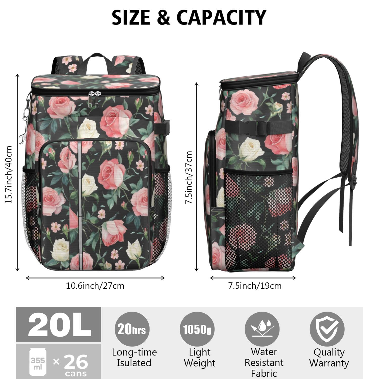 Travel Cooler Bag - Pioneer Flower Camping Beer Cooler Backpack with Bottle Opener- Waterproof Insulated Picnic Backpacks - Cooler Bag for Beach