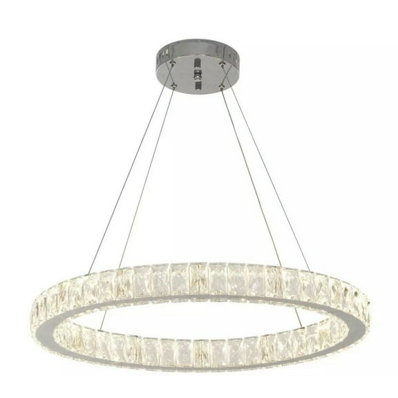 Open Box Home Decorators Collection 24 in. Integrated LED Chrome Pendant with Clear Crystals