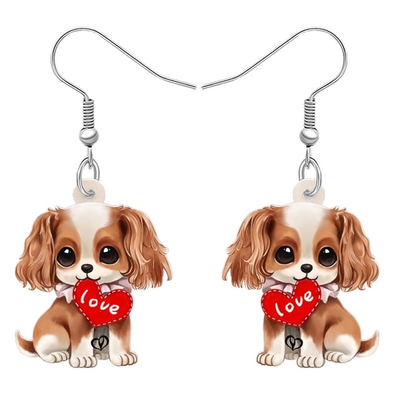 Valentine's Day Acrylic Cavalier King Charles Spaniel Dog Earrings Dangle Jewelry for Women Gifts
