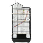 ZENSTYLE 39" Roof Top Large Parrot Bird Cage Metal Frame Pet House for Small Quaker Parrot Cockatiel Black