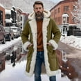 thumbnail image 2 of Mens Big Tall Shearling Coat Sherpa Fleece Lined Leather Jacket Warm Long Trench Hood Outwear for Christmas, 2 of 6