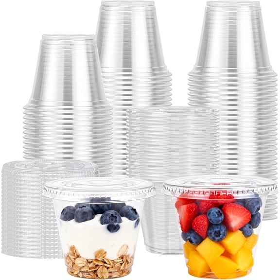 9 oz Clear Plastic Cups with Lids 50 Pack, Clear Disposable Cups with Flat Lids No Hole for Fruit, Snack, Pudding, Cold To Go Drinks or Milkshakes