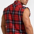 thumbnail image 6 of Bxsruta Men's Sleeveless Plaid Button Down Shirt Casual Frayed Edge Lapel Tank Top for Daily Wear, 6 of 8