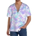 thumbnail image 3 of Naloa Rainbow Scales Men's Loose Fit Cuban Collar Short-Sleeve Shirt with Button-down and Chest Pocket for Everyday Wear Outings - 3X-Large, 3 of 7