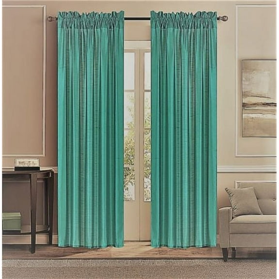 1PC HOLLYWOOD AQUA Faux Linen Rod Pocket Window Curtain Panel 55 inch wide x 84 inch long