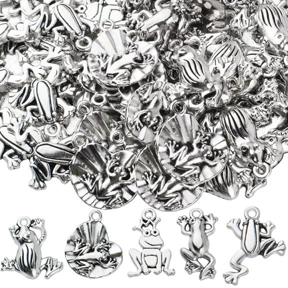 60pcs Antique Silver Plated Frog Charms Pendants Alloy Animal Pendant Charms Craft Supplies for DIY Earrings Necklace Bracelet Jewelry Making, 5 Styles