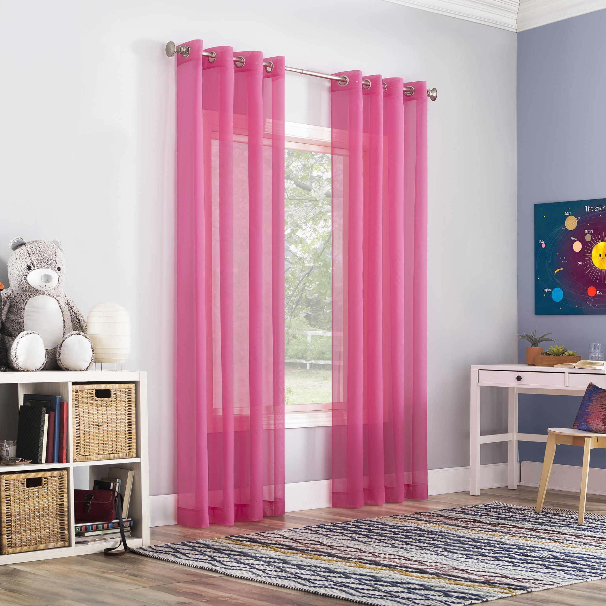 No. 918 Calypso Voile Sheer Grommet Curtain Panel, 59"x63", Pink