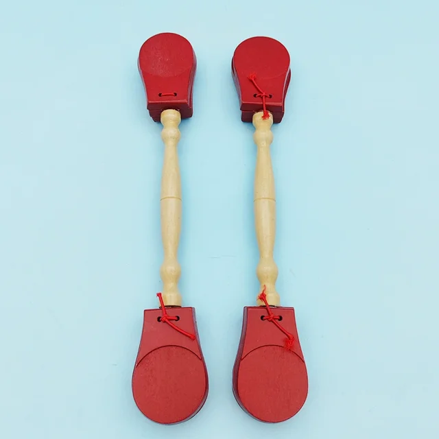 Shisuyan Double-Headed Castanets Percussion Instrument Hand Clapper Kids Musical Toy Wooden Castanets for Practice Music Instrument