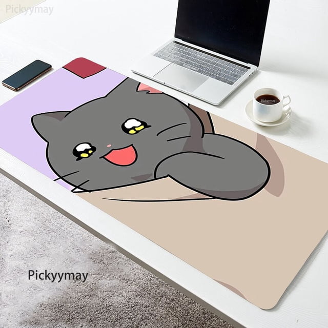 Alfombrilla de ratón Kawaii Cat para ordenador, alfombrilla de ratón grande de Anime para estudiantes, teclado de oficina para ordenador portátil, alfombrilla de escritorio de goma suave XXL LIUWENJING unisex
