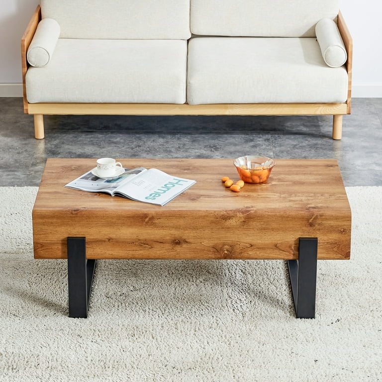 Gzxs Modern Mid Century Wood Coffee Table with Metal Legs Gzxs Modern Mid Century Wood Coffee Table with Metal Legs
