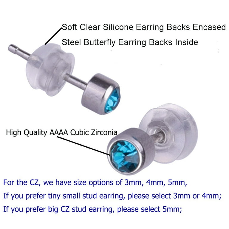 12 Pairs Plastic Earrings for Sensitive Ears Plastic Post Earrings for  Women Birthstone Cubic Zirconia Stud Earrings Set 2mm 3mm 4mm 5mm Size 2MM
