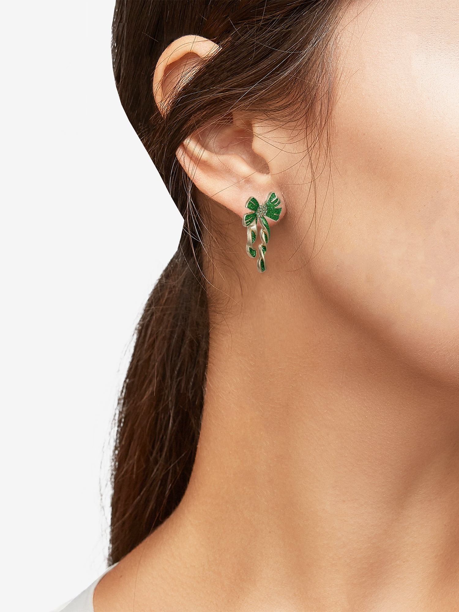 Way to Celebrate St. Patrick's Day Green and Gold Bow Earrings. 1 Pair