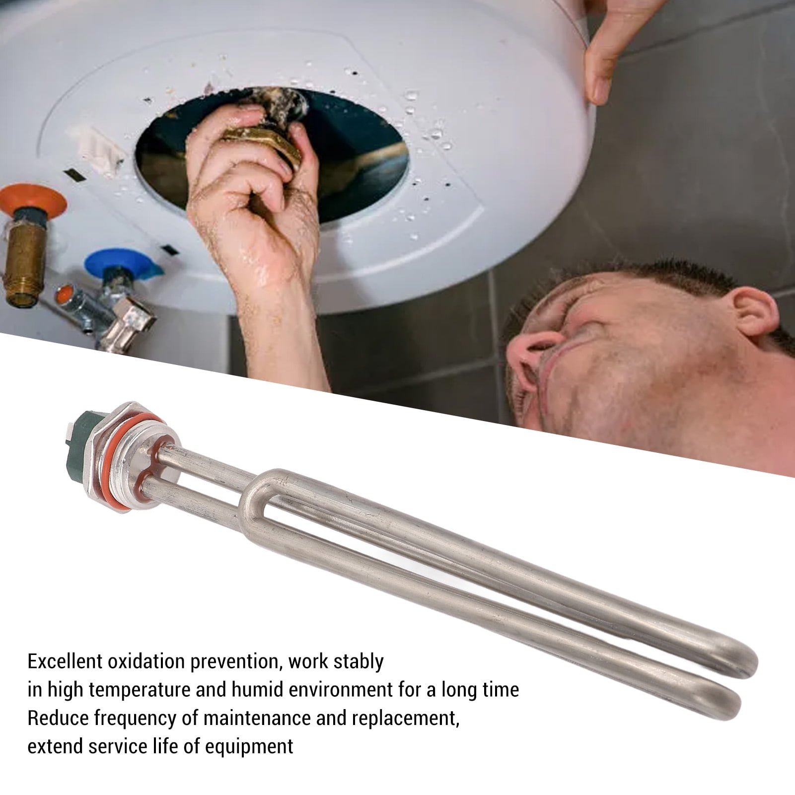 YAHHU Electric Water Heater Heating Component Replacement, SUS316 Stainless Steel Immersion Submersible Heater, 2000W 230V 1-1/4in Universal Threaded Tube, 8.66in / 22cm Insert Size