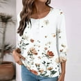 thumbnail image 3 of Womens Fall Fashion 2025 3/4 Sleeve With Smocked Cuffs Dressy Print Casual Blouses Outfits Beach Vacation Plus Size Clothes, 3 of 6