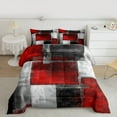 thumbnail image 2 of Manfei Modern Geometeic Square Bedding Comforter Set,Abstract Plaid Twin Comforter Sets,Red Gray White Bedding Set For Teens,Breathable Home Decor Reversible,2pcs, 2 of 8