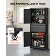 thumbnail image 6 of VEVOR Metal Storage Cabinet with Wheels, 180 lbs Shelf Load Capacity, 75" Tall Rolling Garage Tool Storage Cabinet with 4 Locking Doors and Adjustable Shelves, 2 Drawers, for Garage, Office, Home, 6 of 9