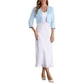 thumbnail image 2 of Satin Cardigan for Women's 3/4 Sleeve Open Front Cropped Office Work Bolero Shrug XL Light Blue, 2 of 5