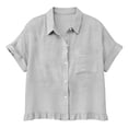 thumbnail image 2 of Bosfbaoi Shirts For Women Linen Cotton Button Down Womens Shirts Ruffle Hem Turn-Down Collar Womens Tops Loose Fit Casual Summer Tops For Women, 2 of 5