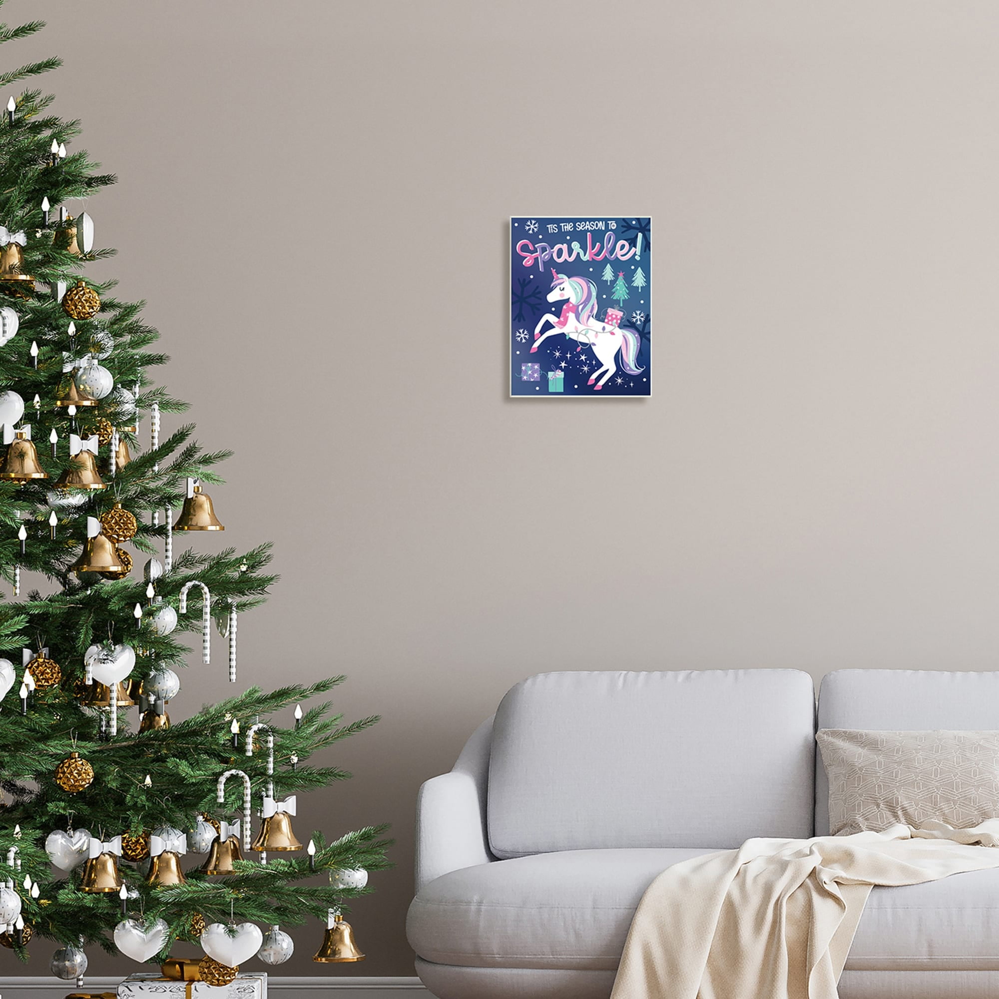 Season To Sparkle Whimsical Christmas Unicorn Snowflakes Fairy Tales & Fantasy Graphic Art Unframed Art Print Wall Art