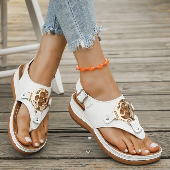 Viluyesy Womens Flip Flop Sandals, Adjustable Buckle Soft Sole Wide Width Summer Casual Beach Flat Slippers White