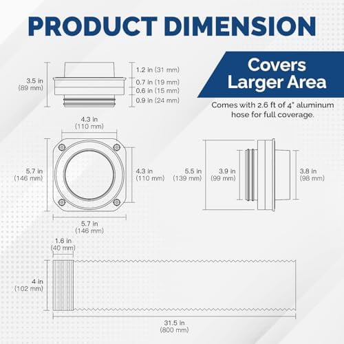 Magnetic Dryer Vent Coupling DV180 - Airtight Seal, Quick-Connect & Easy Clean, Strong Magnet Self-Alignment, Includes 4" Duct and two Clamps