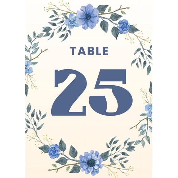 Spring Blue Flower Wedding Table Number Cardss 1-75 Double Sided With Head Table For Reception Event Party Baby Shower Birthday 4x6 Inch