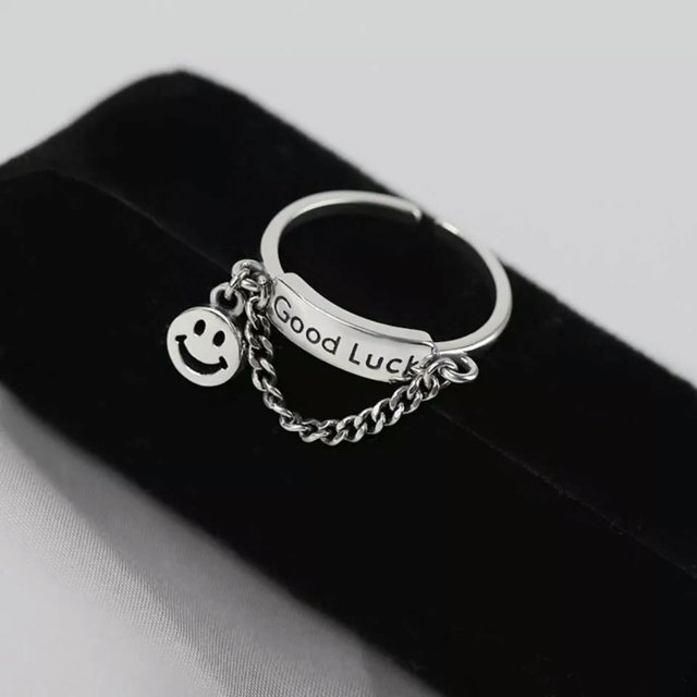 HOOUN 925 Silver plated Smile Face Couple Rings dolphin Chain Engagement Gift