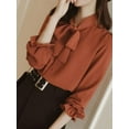 thumbnail image 4 of Bangus Women's Bow Tie Neck Ruffle Long Sleeve Chiffon Shirt Blouse Top, 4 of 7