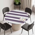 thumbnail image 2 of Purple Grey Stripe Round Fitted Tablecloth with Elastic Edge, Waterproof Table Cloth Table Cover for 55"-60" Tables, Farmhouse Modern Art Striped Tablecloths for Dining Picnic Indoor Outdoor, 2 of 9