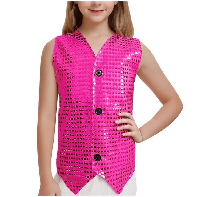 RXIRUCGD 2025 Vêtements d'Été pour Enfants Tenue de Performance pour Enfants T-shirt à Manches Courtes à Sequins Col Rond Haut Élastique