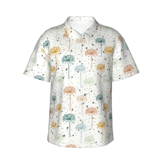 Balery Dandelion Camisas hawaianas de manga corta para hombre, camisas playeras de corte holgado, camisas de vacaciones con botones,Large