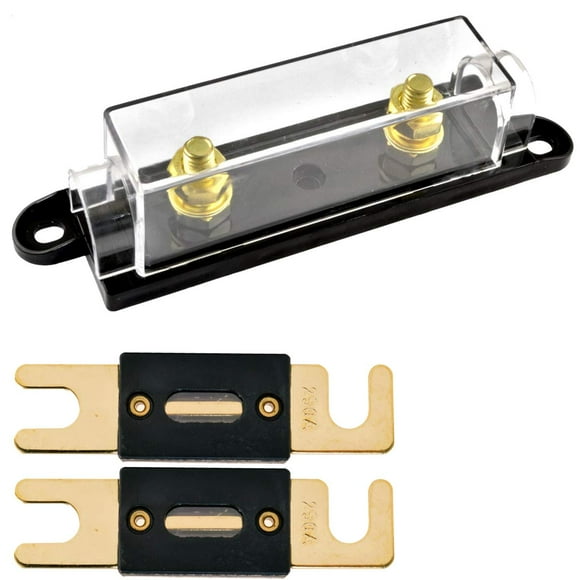 The Wires Zone 1/0/4/8 Gauge ANL Fuse Holder + 2 Pack Nickel 250 Amp 250A Fuse