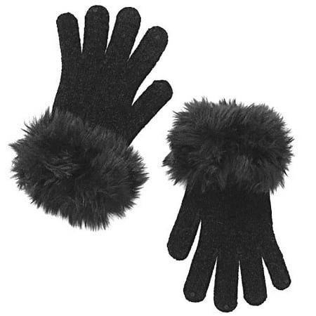 Chenille Gloves with Faux-Fur Trim