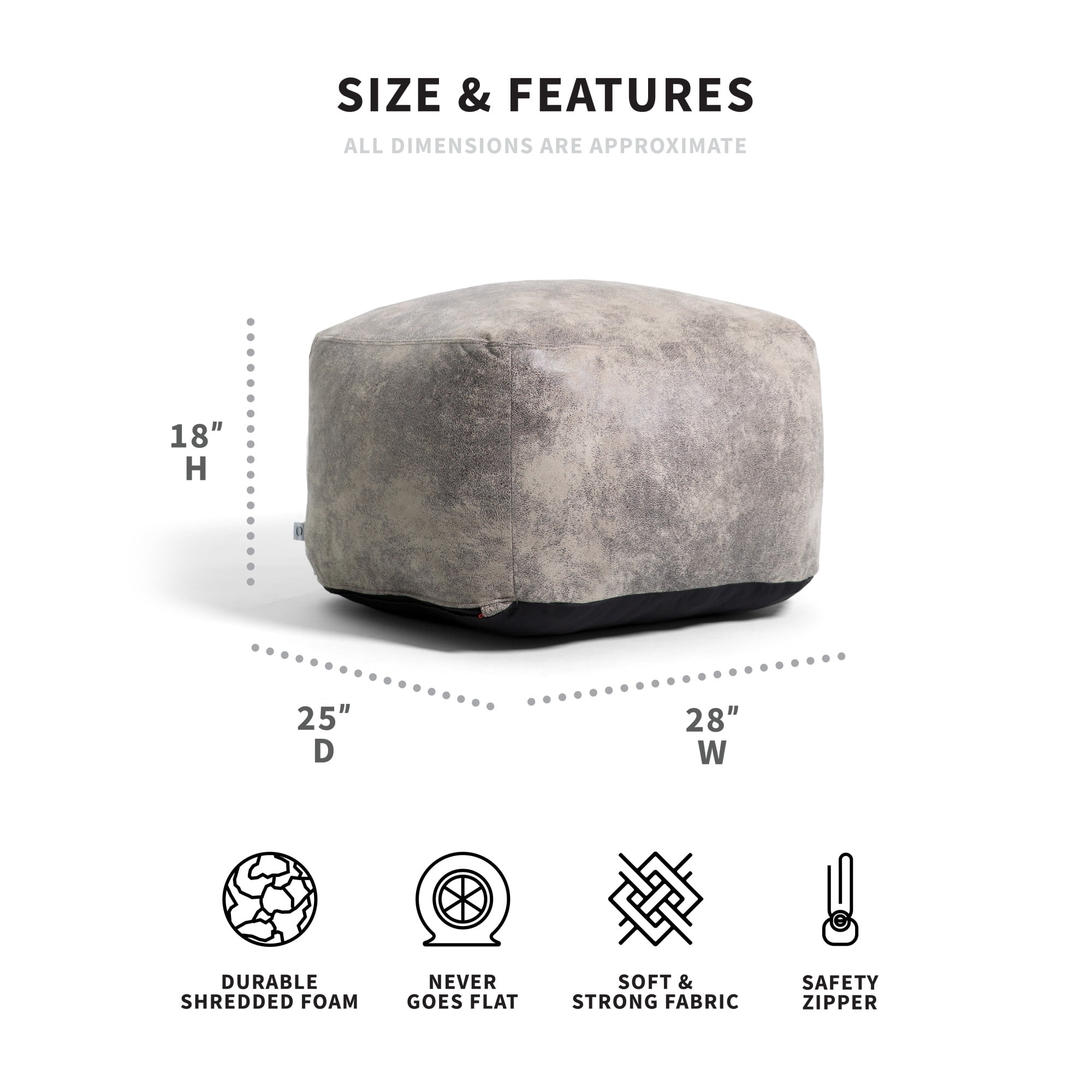 Big Joe Nestle Bean Bag Chair Ottoman, Cement Blazer, Vegan Leather