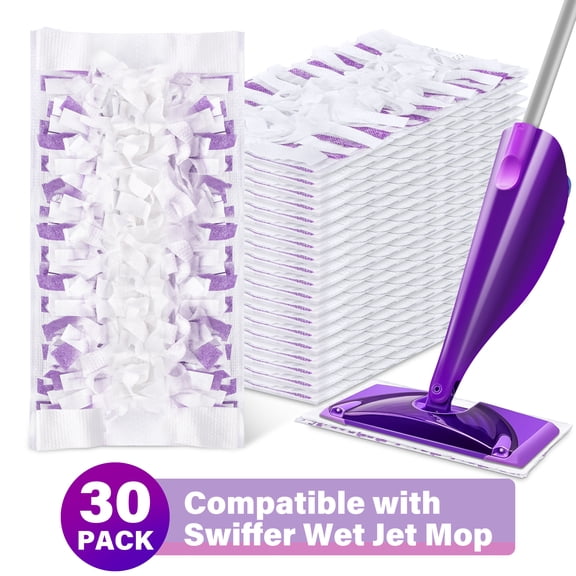 SUGARDAY 30 Count Disposable Mop Pads Refills for Swifferwet Jet Spray Mops, Wet Jet Refill Pads for All Purpose Multi Surface Hardwood Floor Cleaning