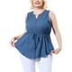 thumbnail image 1 of Women's Plus Size Shirts Denim V Neck Drawstring Waist Sleeveless Chambray Tops Blue 2X, 1 of 7