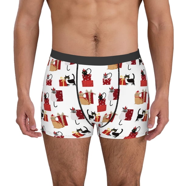 Balery Cute Cat And Christmas Gift Calzoncillos bóxer para hombre, ropa interior de algodón suave y transpirable con cinturilla de nailon-X-Large