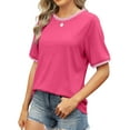 thumbnail image 3 of MOSHU Dressy Women Tops Crewneck Blouses for Women Striped Colorblock Short Sleeve Shirts Casual Summer Tops, 3 of 9