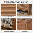 thumbnail image 4 of Narrow Shoe Storage Cabinet for Entryway with 2 Flip Drawers, Freestanding Wood Shoe Cabinet with Arched Stripe Panel, Curved Edge Shoe Organizer Closed Shoe Rack for Hallway, Foyer (Walnut), 4 of 9