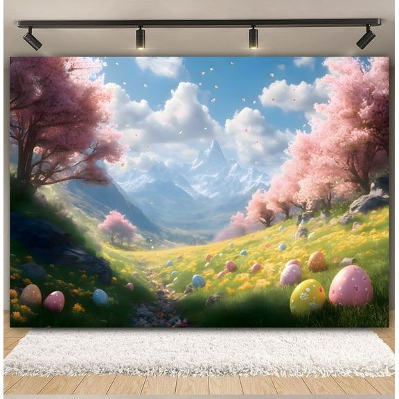 Happy Easter Backdrop Spring Cherry Flower Gard Rabbit Eggs Grass Bunny Baby Shower Kids Portrait Photography Background r