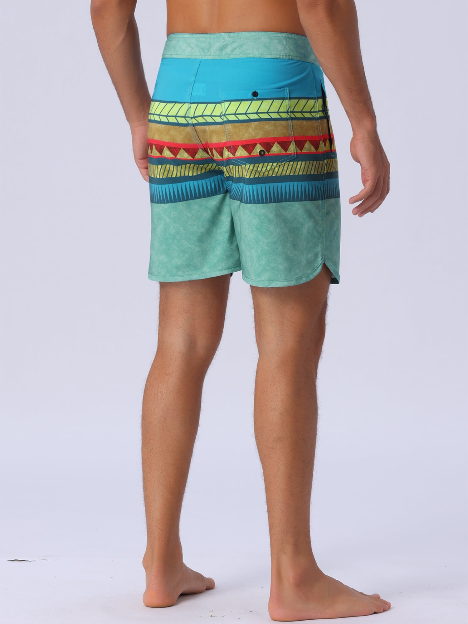 DARING DIVA Men's Color Block Drawstring Waist Pool Beach Striped Swimming Shorts 28 Green