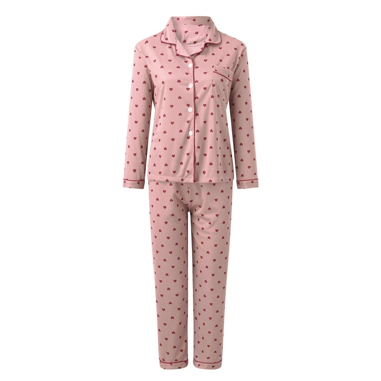 Lisingtool Pajamas for Women Set Women Casual Lapel Button Plaid Print Two  Piece Long Sleeve Pajamas Pajamas Suit Pajama Pants I