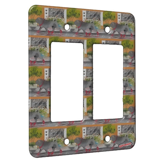 KuzmarK™ 2 Gang Rocker Wall Plate - Blue Chinese Shar Pei Rainy Day Dog Modern Art by Denise Every