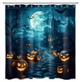 thumbnail image 3 of HVEST Halloween Pumpkin Shower Curtain with Spooky Bat and Pumpkin Moon Design - Scary Night Bathroom Decor, Waterproof Polyester Fabric, Includes 12 Hooks, 72x72 Inches, 3 of 7