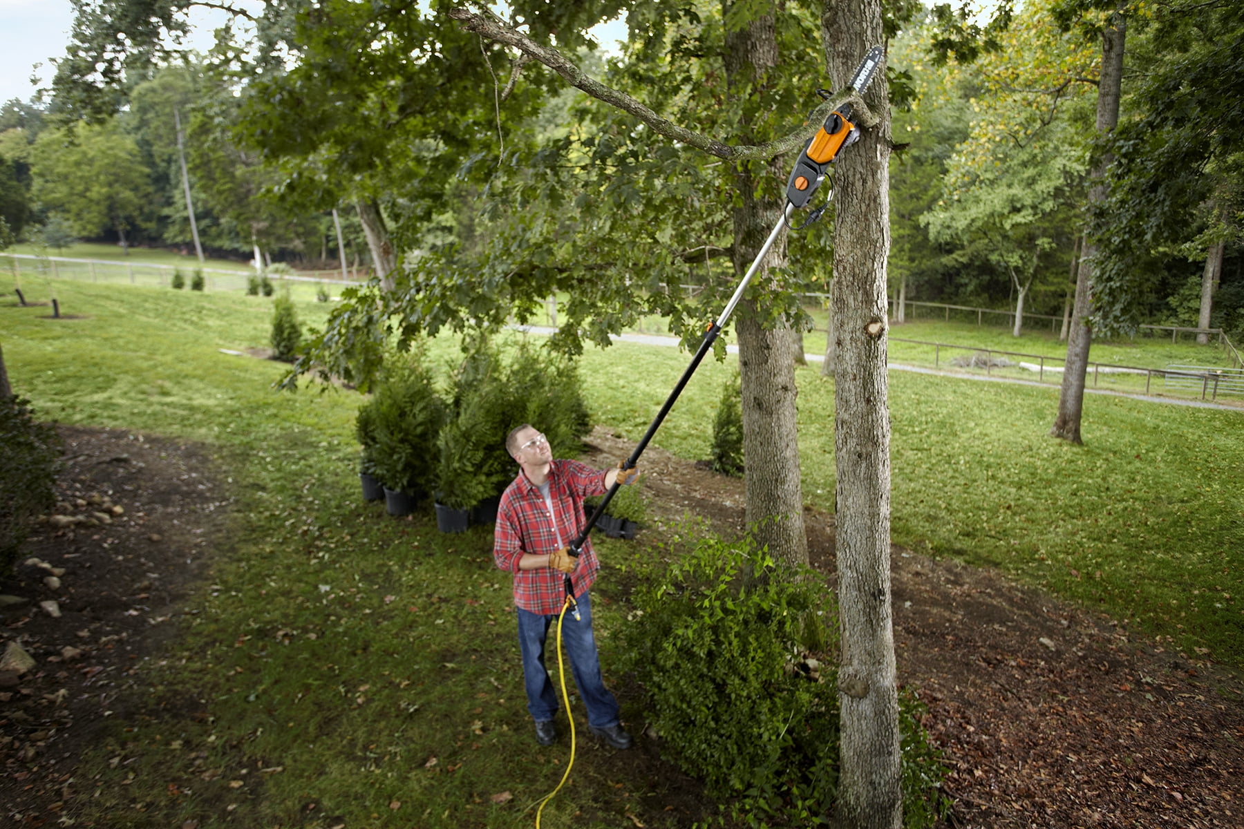 Worx WG311 10" 2 in 1 Electric Chainsaw and Pole Saw Attachment with Auto-Tension, Rotating Handle and Safety Chain Brake