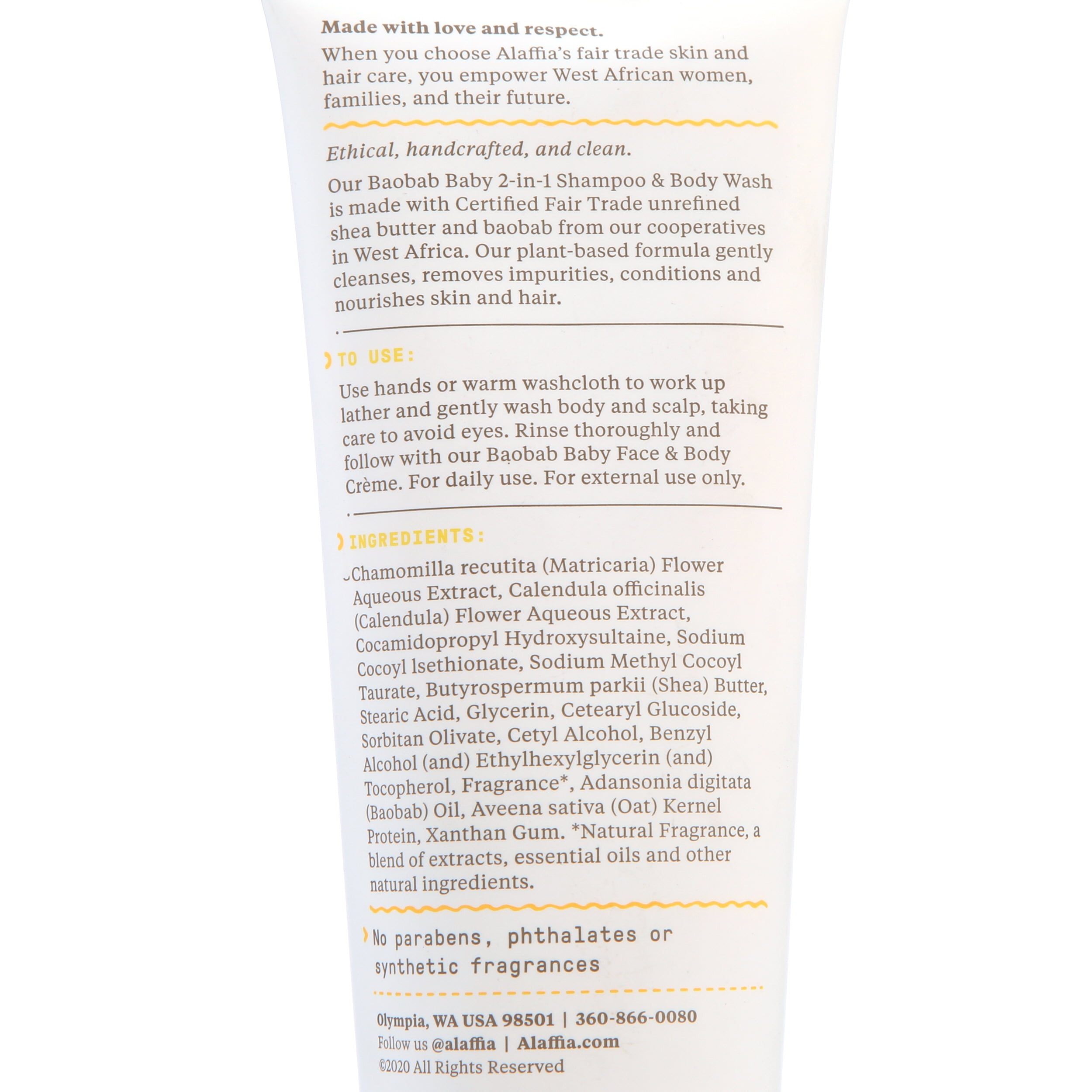 Alaffia Baobab Baby Nourishing 2-in-1 Shampoo & Body Wash, Chamomile, 8 oz